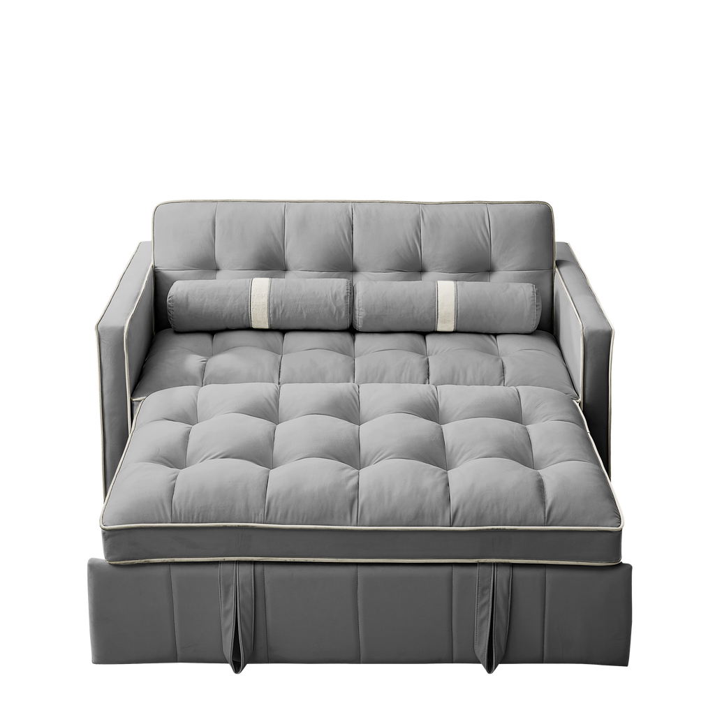 Modern 55.5' Pull Out Sleep Sofa Bed 2 Seater Loveseats Sofa Couch with side pockets, Adjsutable Backrest and Lumbar Pillows for Apartment Office Living Room