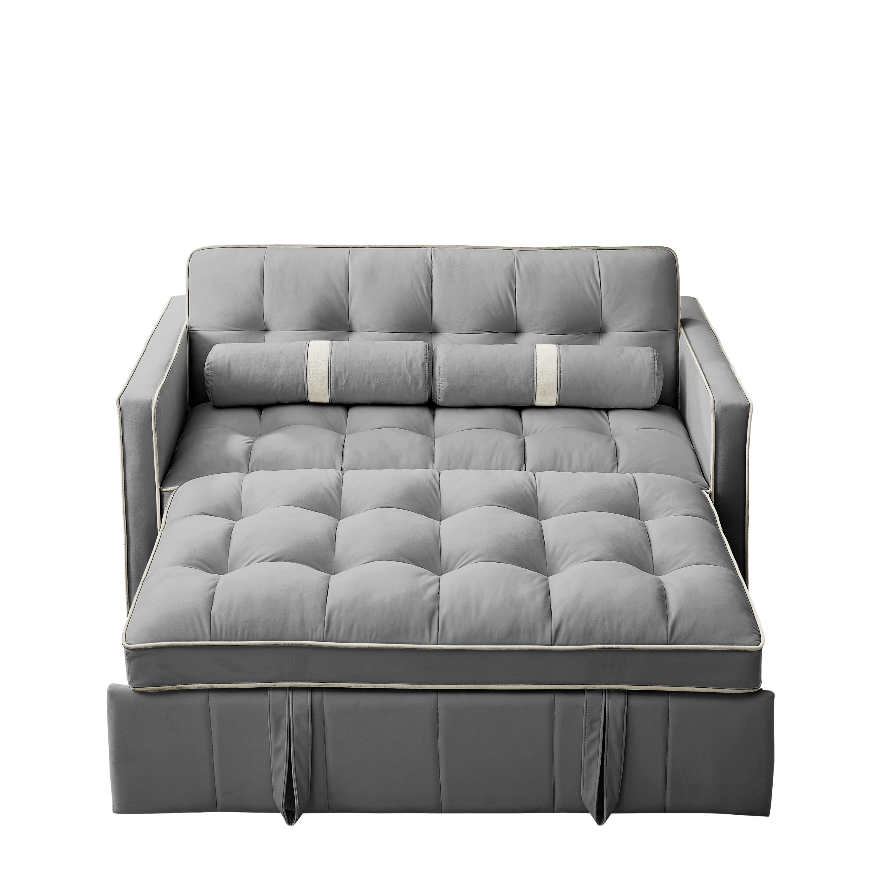 Modern 55.5' Pull Out Sleep Sofa Bed 2 Seater Loveseats Sofa Couch with side pockets, Adjsutable Backrest and Lumbar Pillows for Apartment Office Living Room