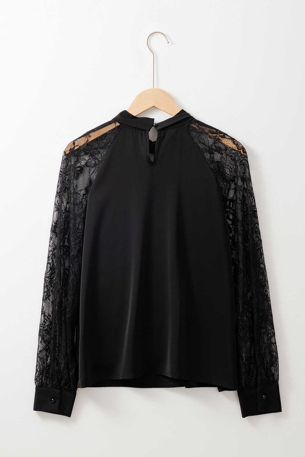 Floral Keyhole Neck Lace Raglan Sleeve Blouse