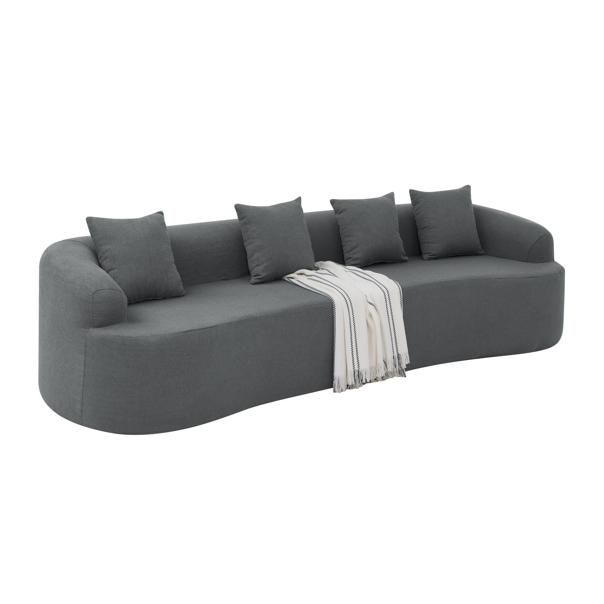 Curved Modular Sectional Sofa in Lamb's Wool Fabric, Modern Minimalist Style, Compressed (No Assembly Required), Comfy for Living Room & Bedroom - Gray