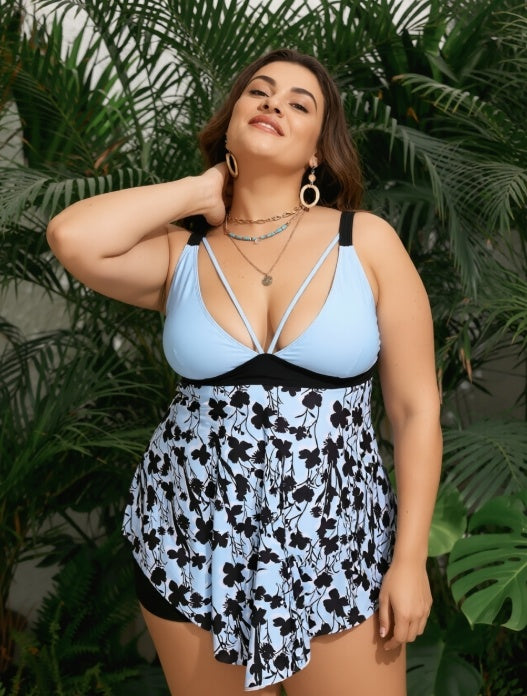 Women's Plus Size 2-piece Light Blue Casual Swimsuit