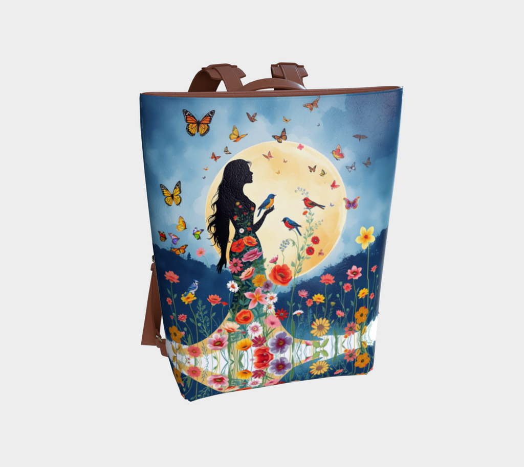 Beautful Lady in Moonlight Vegan Leather Backpack