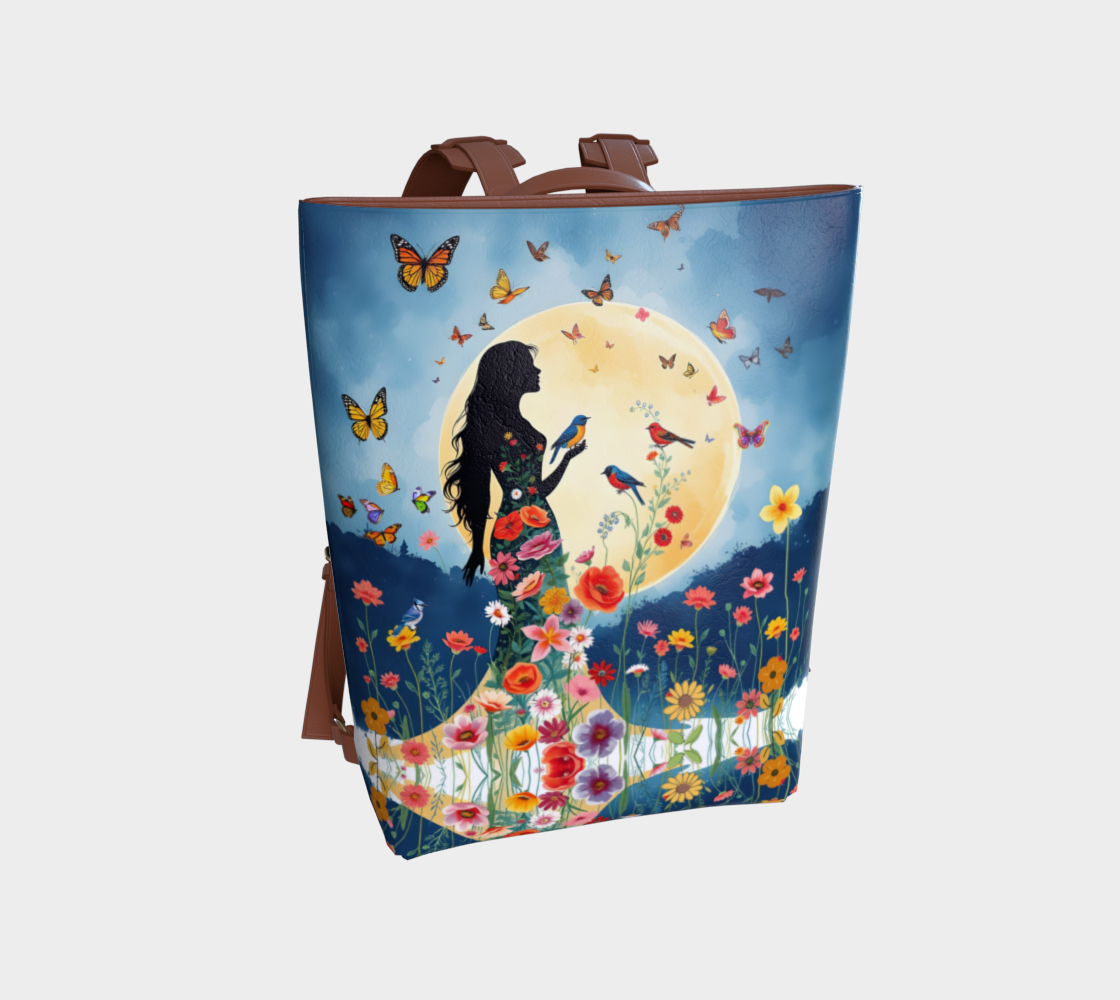 Beautful Lady in Moonlight Vegan Leather Backpack