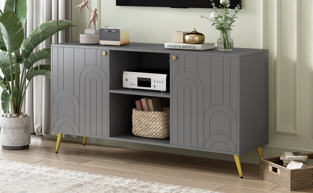 U-Can Modern TV Stand for TVs up to 55 Inches, Entertainment Center Media Console,Adjustable Shelf, Metal Legs, Handles and Anti-tip Device for Living room
