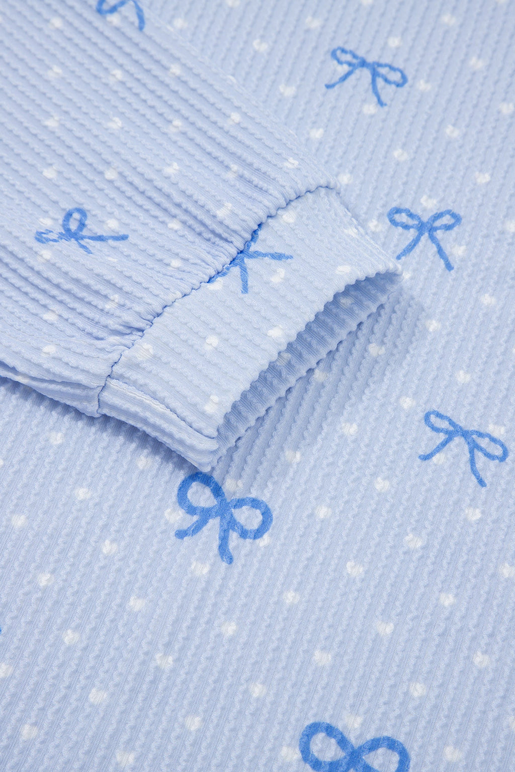 Polka Dot Bow Corded Knit Top and Shorts Set