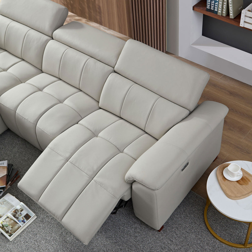 Wall-Hugger Reclining Sofa Modern Electric Control Genuine Leather L Shaped Couch,Lounge Seat Theater Seating Furniture with USB Port, Sofa with Headrest & Footrest for Living Room,Apartment,Office