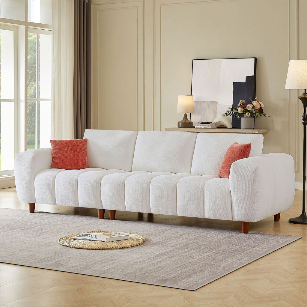 111.81 Inch Convertible Sectional Sofa Couch, L Shaped Sofa with Fabric Couch,Modern Design Cream Style Marshmallow Sofa for Living Room and Office,White