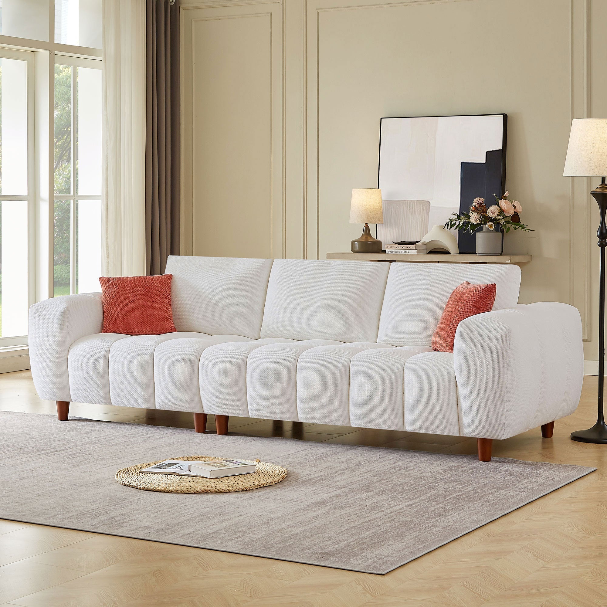 111.81 Inch Convertible Sectional Sofa Couch, L Shaped Sofa with Fabric Couch,Modern Design Cream Style Marshmallow Sofa for Living Room and Office,White