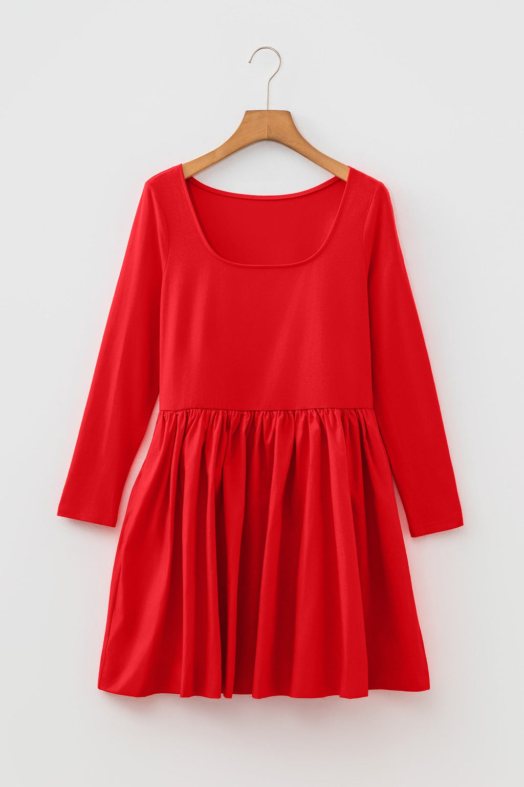 Solid Scoop Neck Long Sleeve Mini Dress