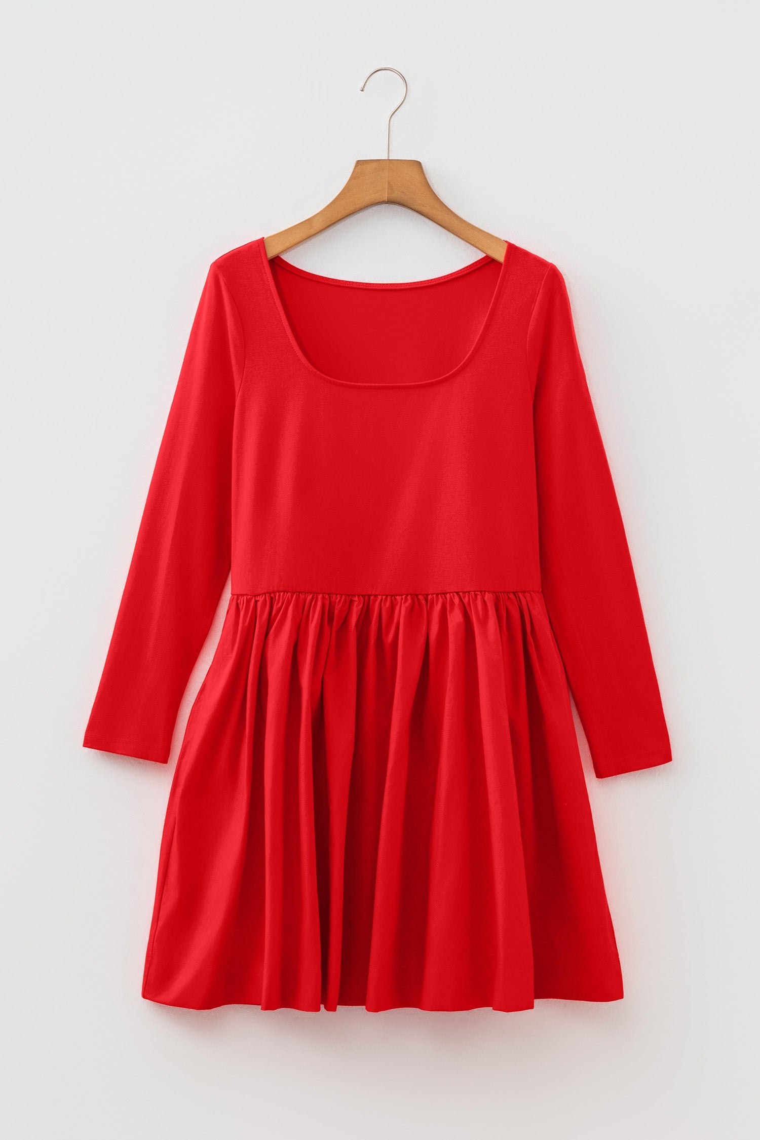Solid Scoop Neck Long Sleeve Mini Dress