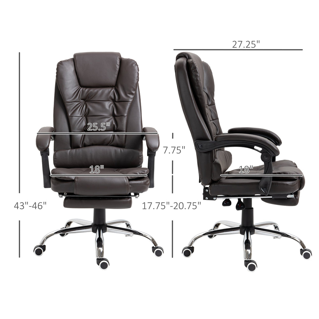 HOMCOM High Back Ergonomic Executive Office Chair, PU Leather Computer Chair with Retractable Footrest, Lumbar Support, Padded Headrest and Armrest, Coffee