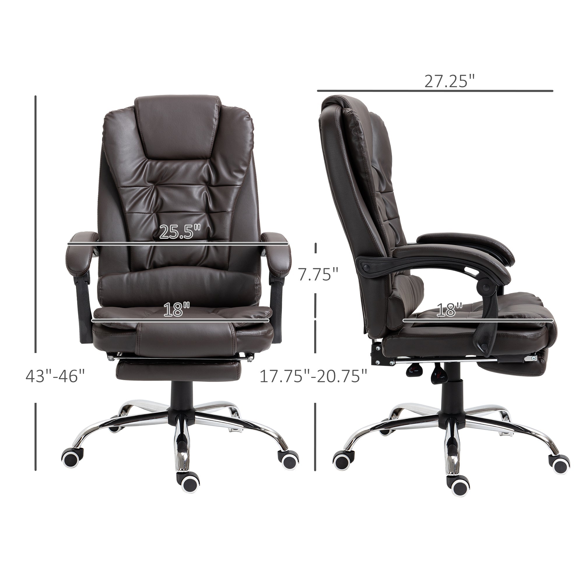 HOMCOM High Back Ergonomic Executive Office Chair, PU Leather Computer Chair with Retractable Footrest, Lumbar Support, Padded Headrest and Armrest, Coffee