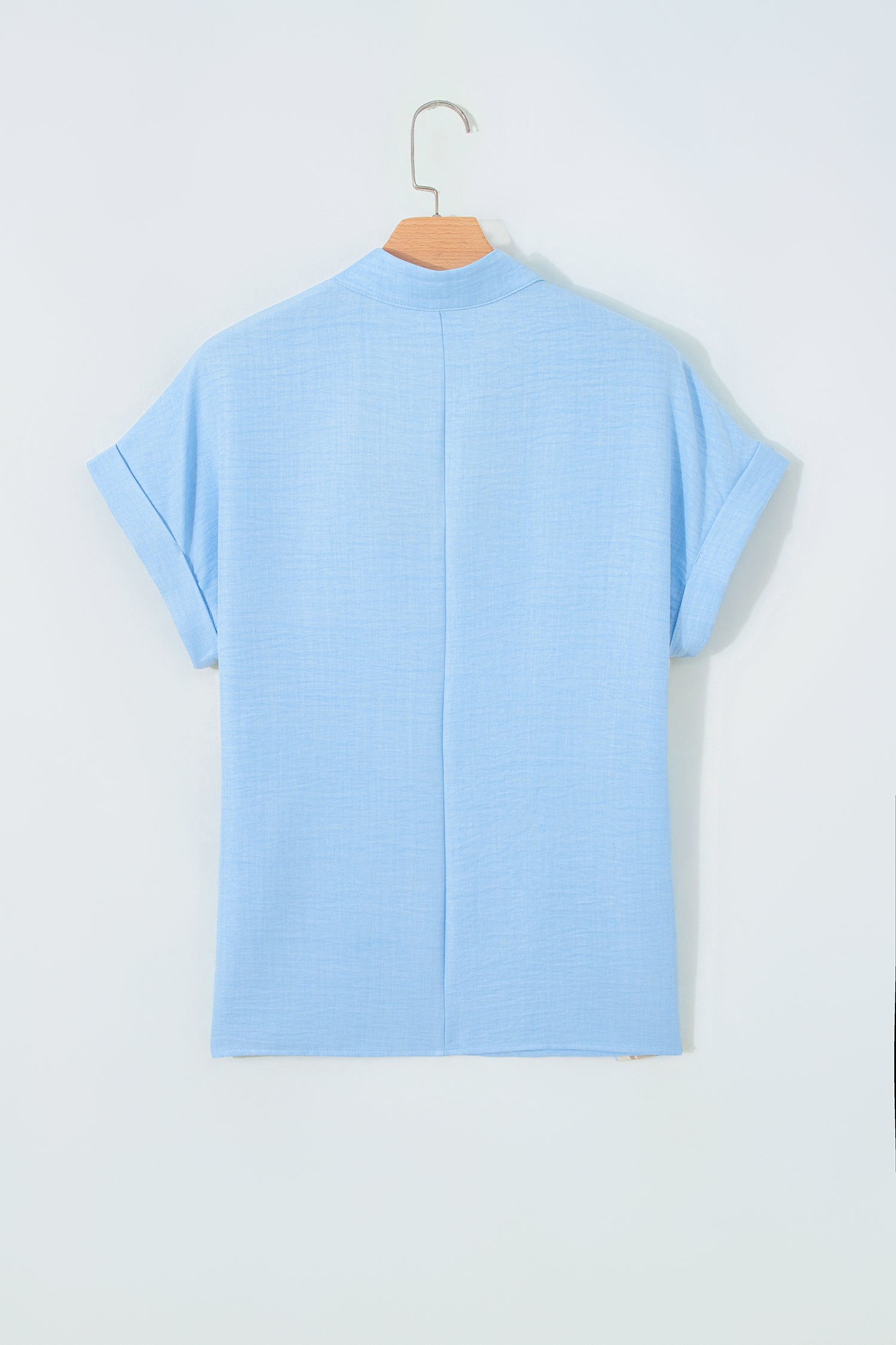 Crochet Lace Trim Rolled Short Sleeve Blouse