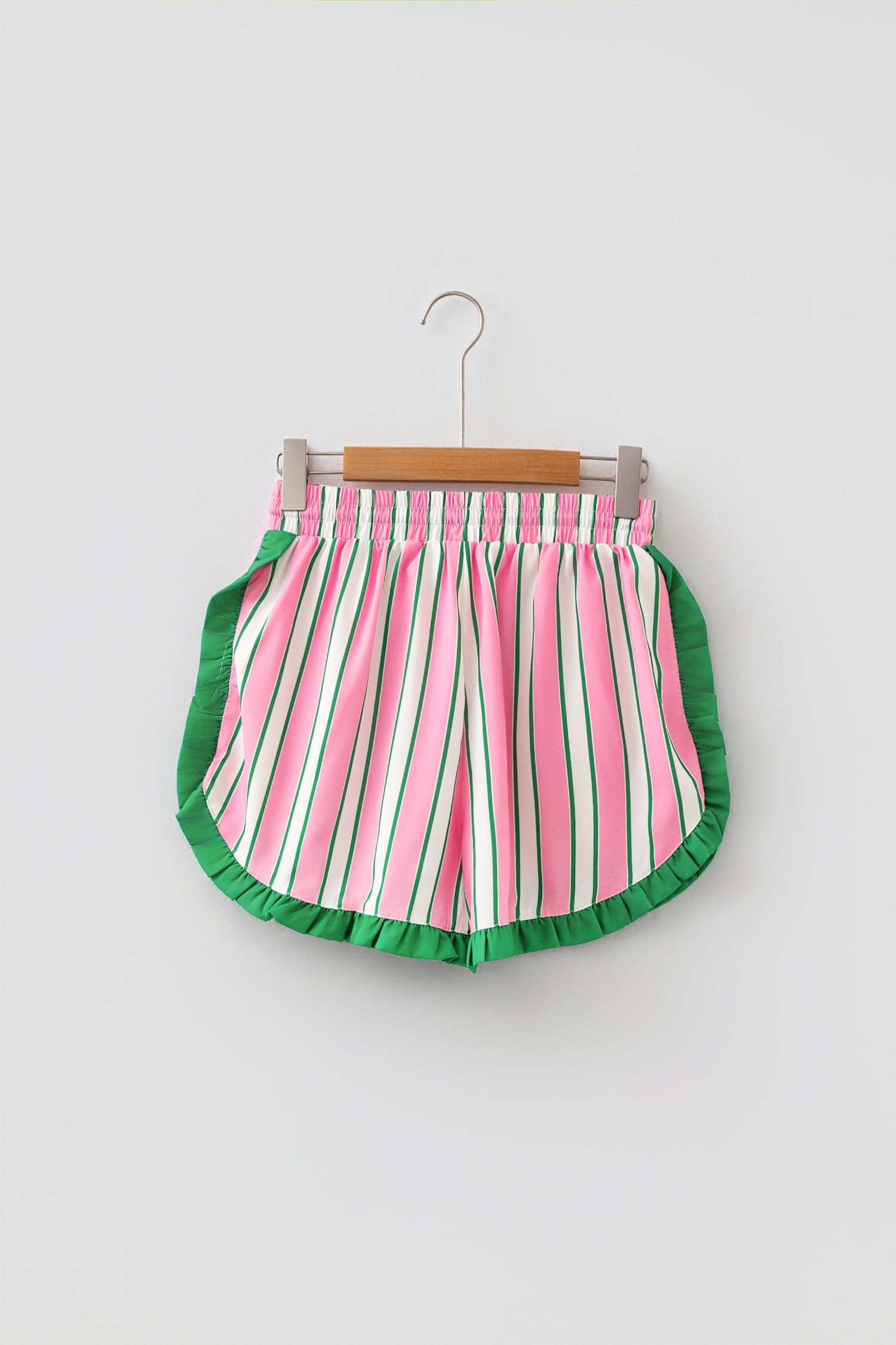 Stripe Contrast Ruffle Trim Drawstring Shorts
