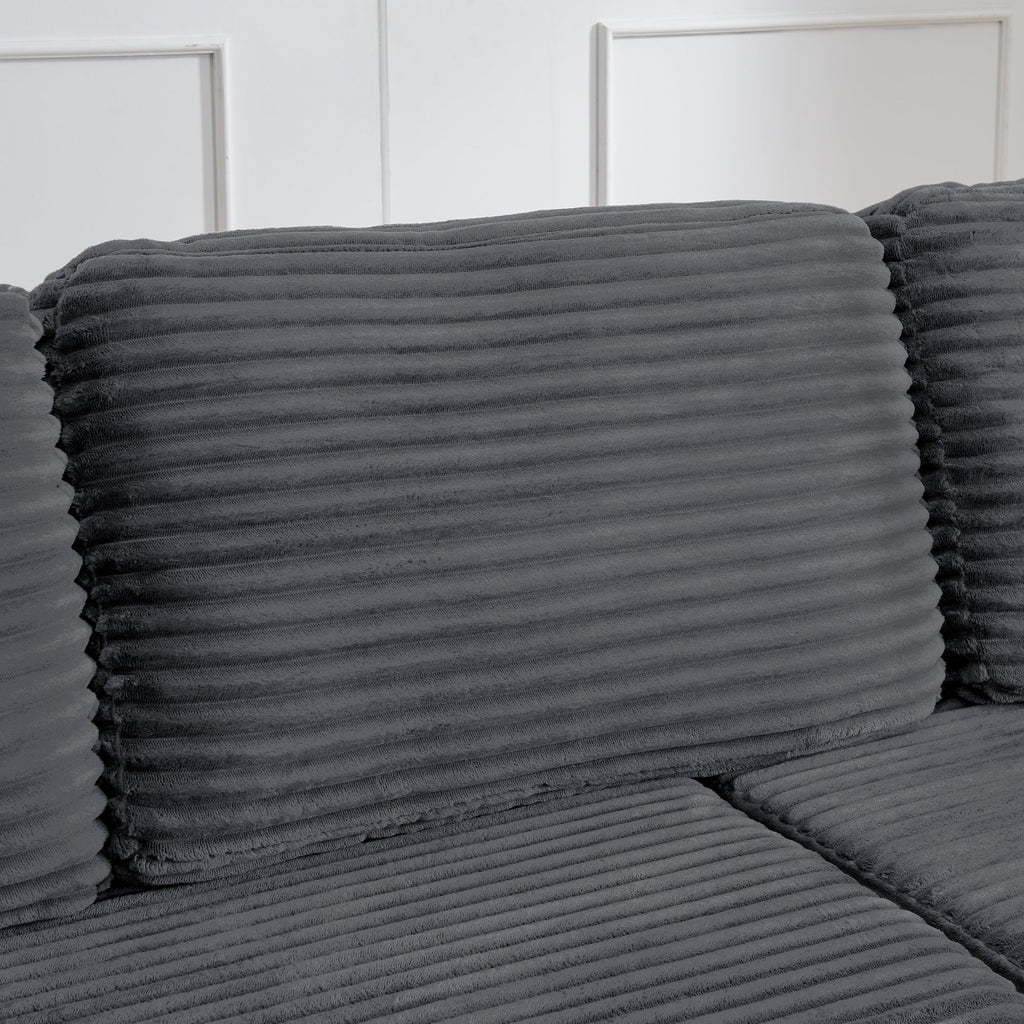 Minimalist L Shape Modular Sectional Sofa Bed in Gray Corduroy Fabric