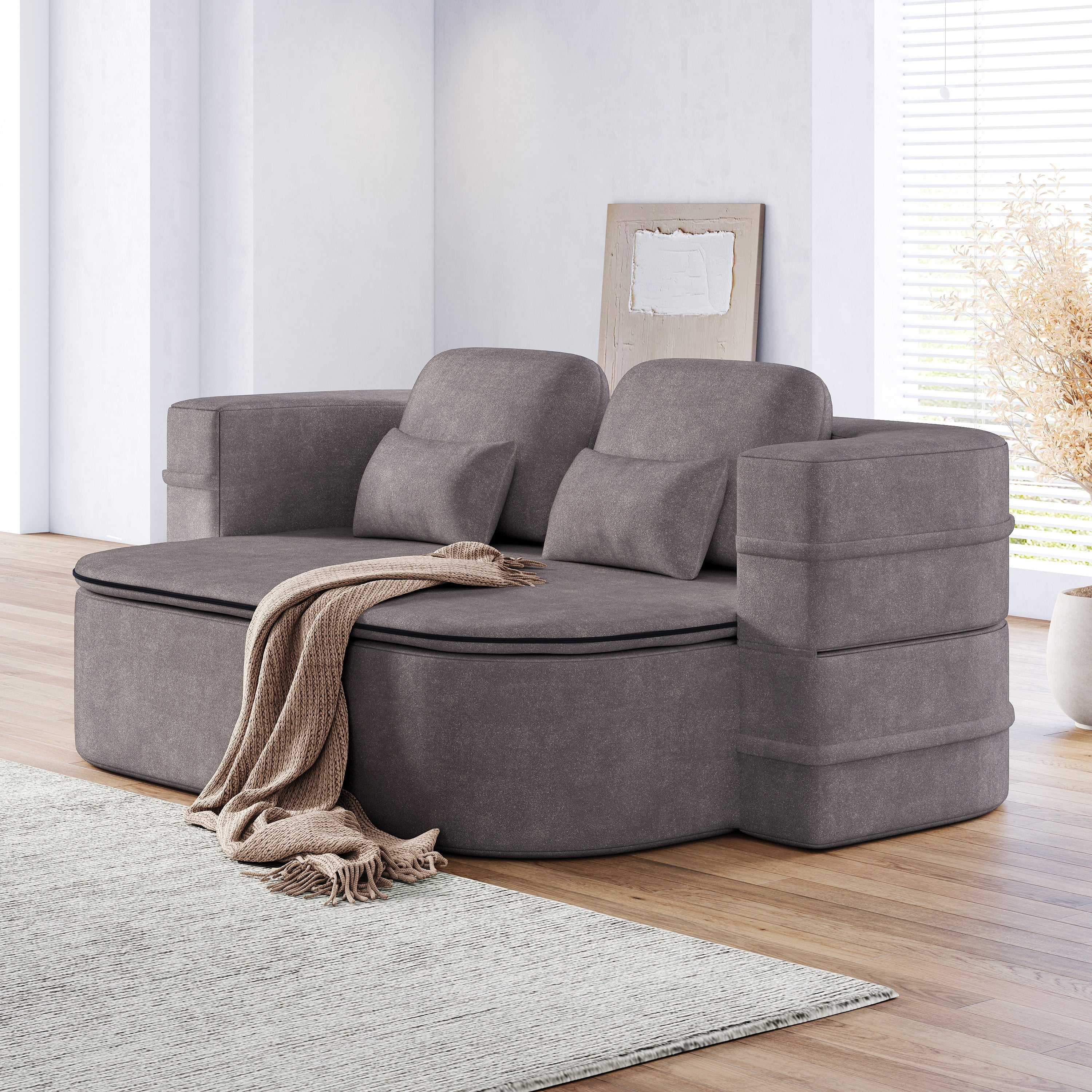 75''2-in-1 Foldable Sofa,Convertible Sleeper Foam Sofa Bed with Multi Functional Blanket, Chenille Floor folding sofa bed,  Floor Sofa Lounge Sofa for Living Room Bedroom Lounge Studio
