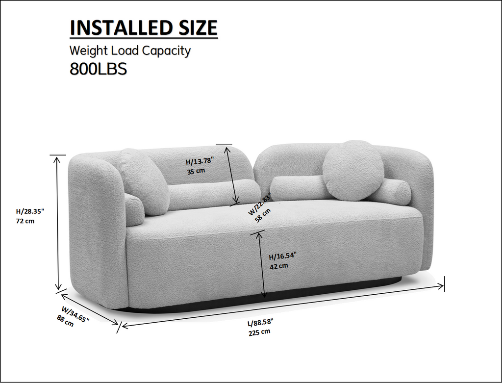 Luxury Modern Sofa Couch for Living Room, White Boucle Upholstered Cloud Couch for Apartment Home Office, 3 Seater