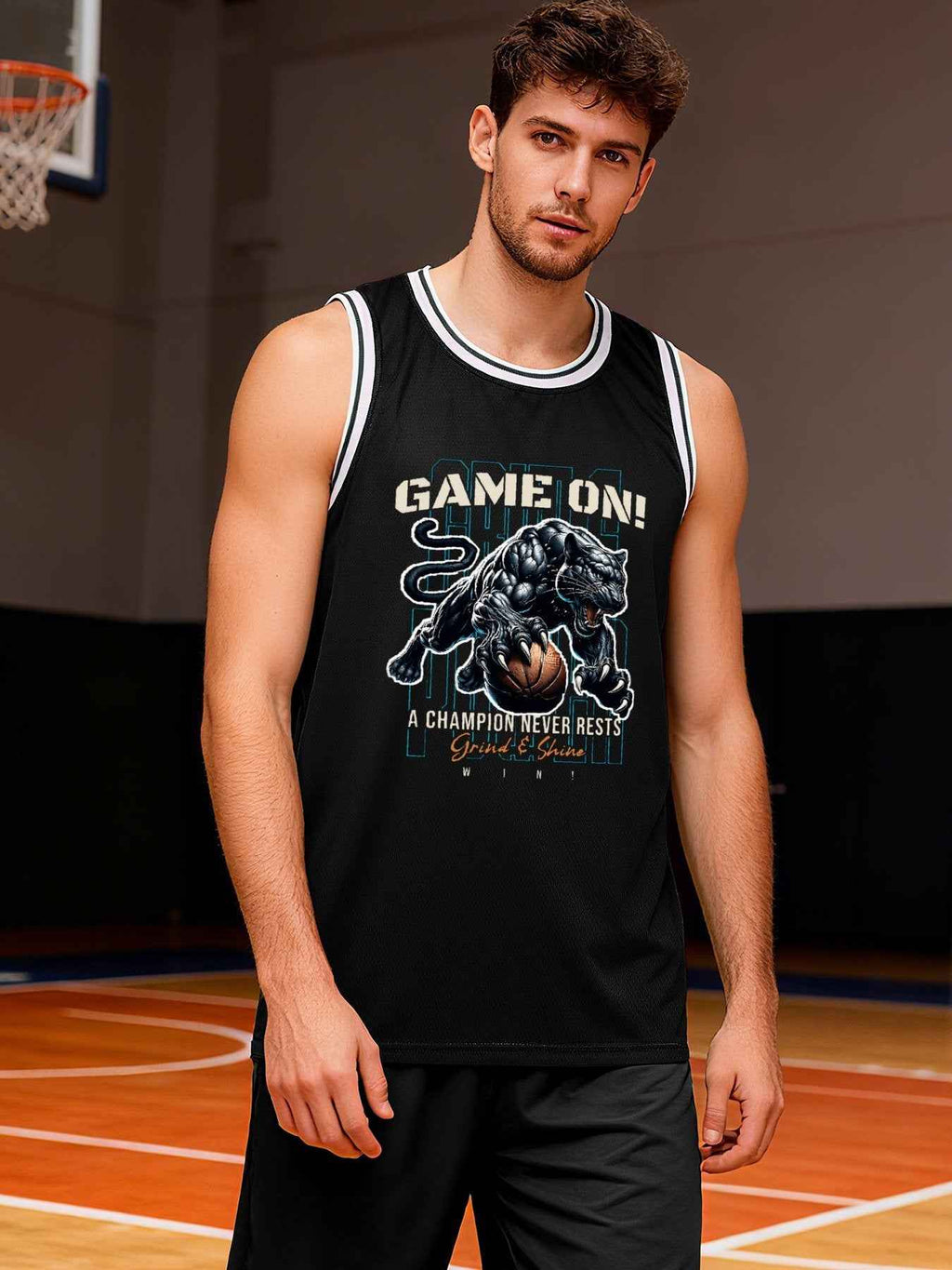 Game On! Grind & Shine Jaguar Black Basketball Jersey - Front & Back Printing