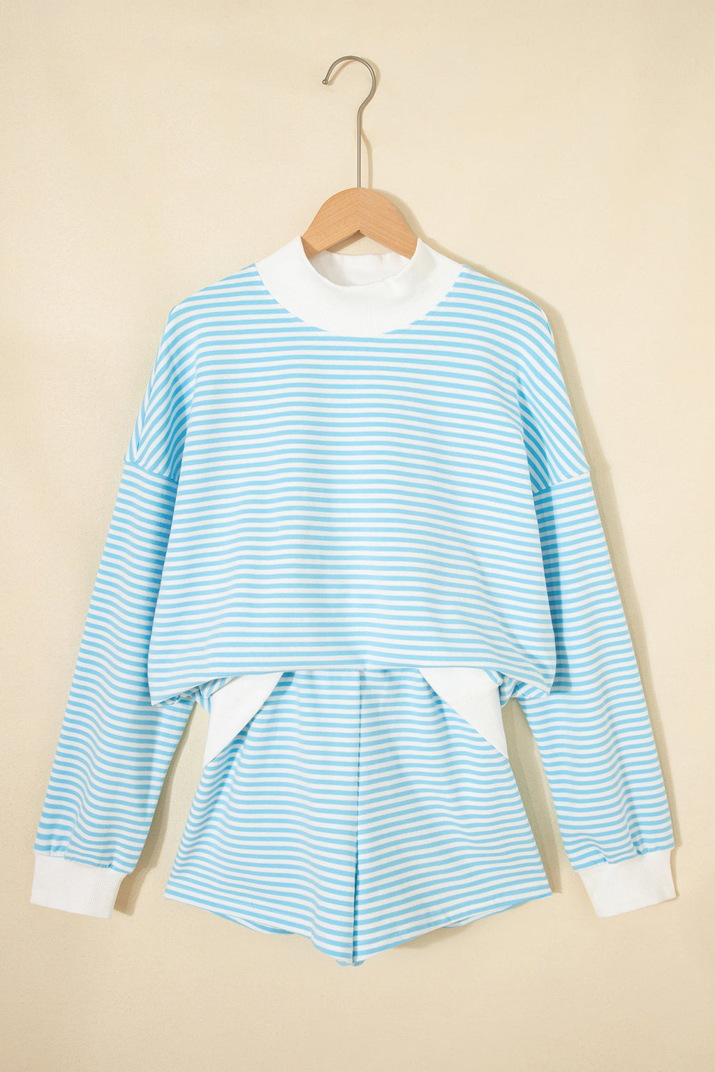 Stripe Oversized Mock Neck Sweatshirt & Shorts Set