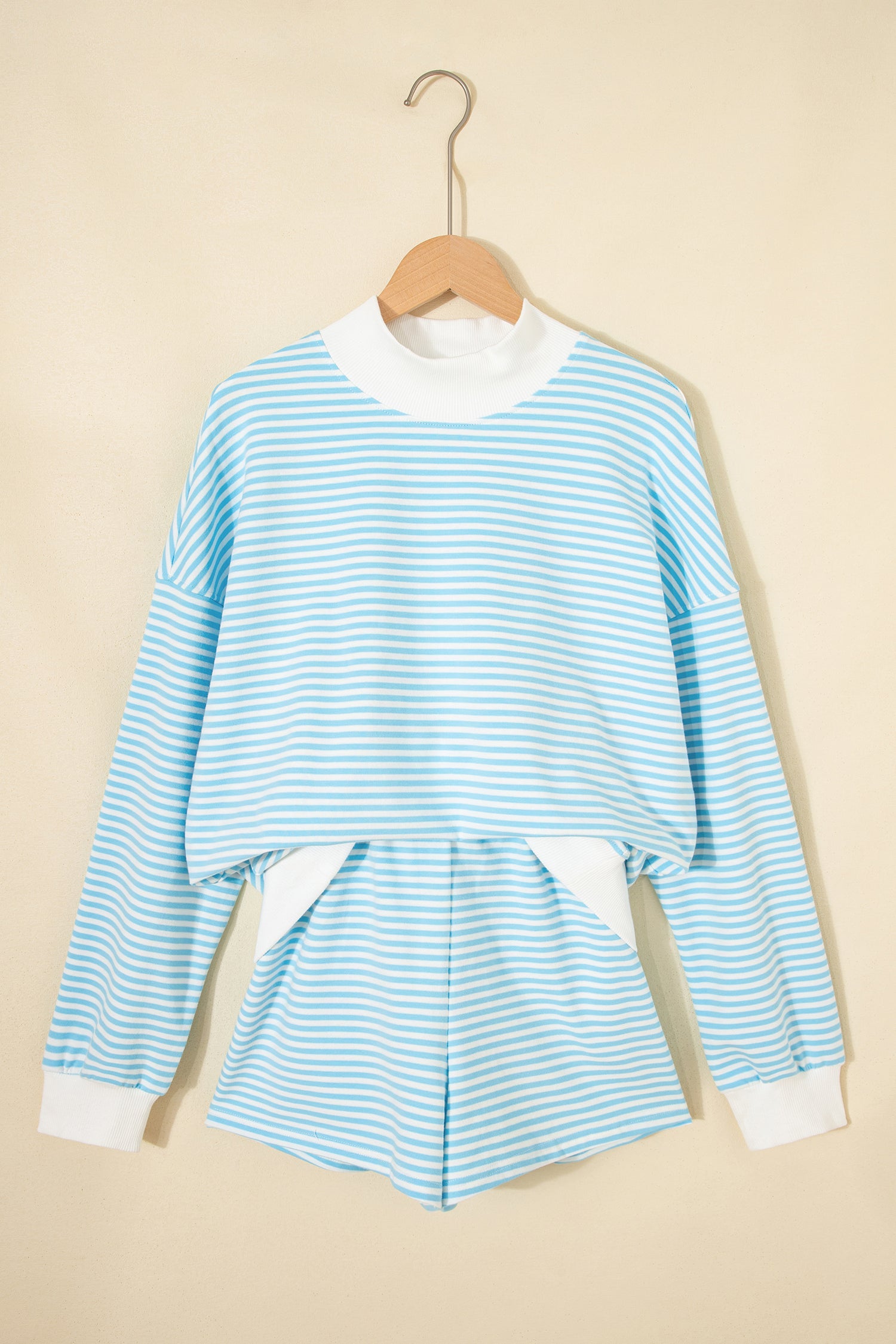 Stripe Oversized Mock Neck Sweatshirt & Shorts Set