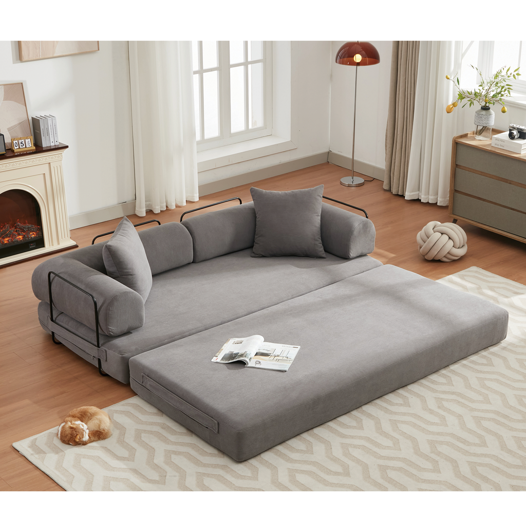 [NEW ARRIVED] [VIDEO PROVIDED] 78.5' Folding Convertible Out Sleeper Sofa Bed,4-in-1 DIY Combination Convertible Sofa,3 seat, Folding  Sofa, King Size , Bedroom,Apartment,Corduroy,Gray