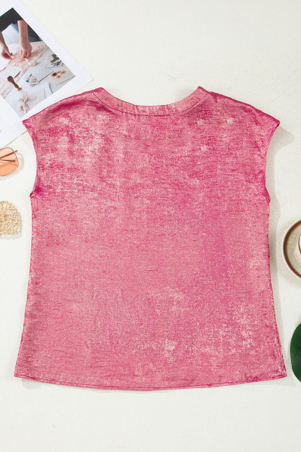 Metallic Round Neck Cap Sleeve Tee