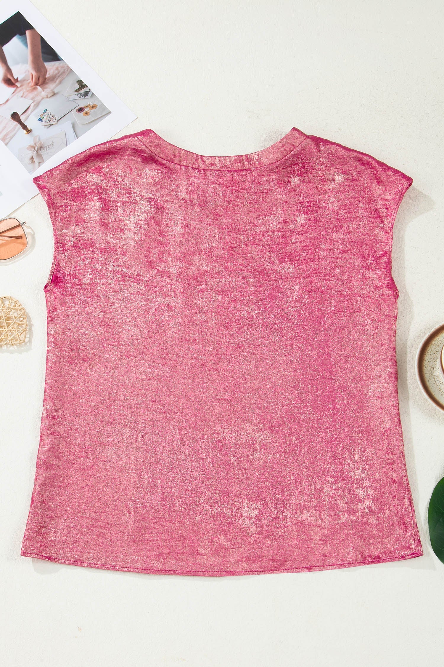 Metallic Round Neck Cap Sleeve Tee