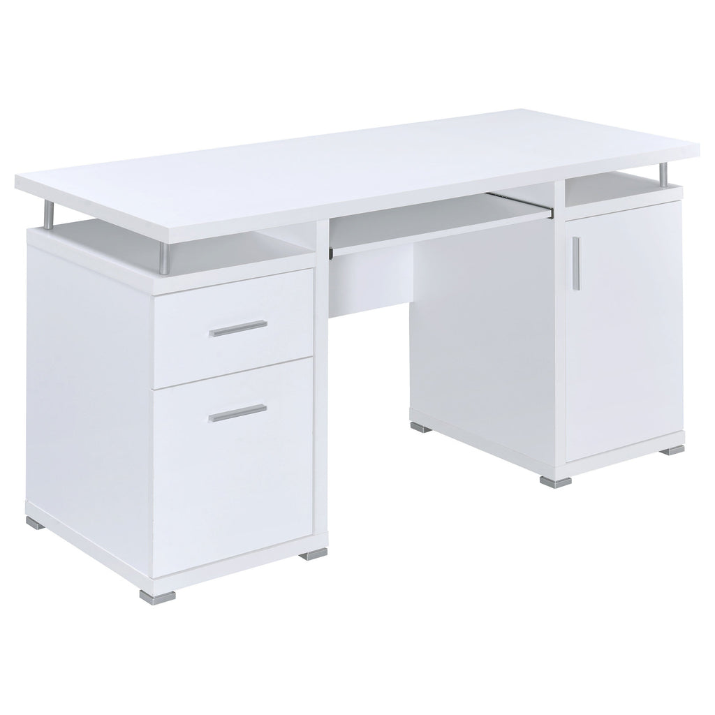 Rochelle White Computer Desk with 2 Drawers and Cabinet