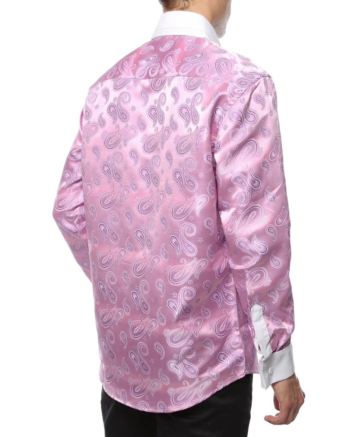 Men's Pink Paisley Satin Dress Shirt – High Collar, French Cuff | Ferrecci Hi-1030