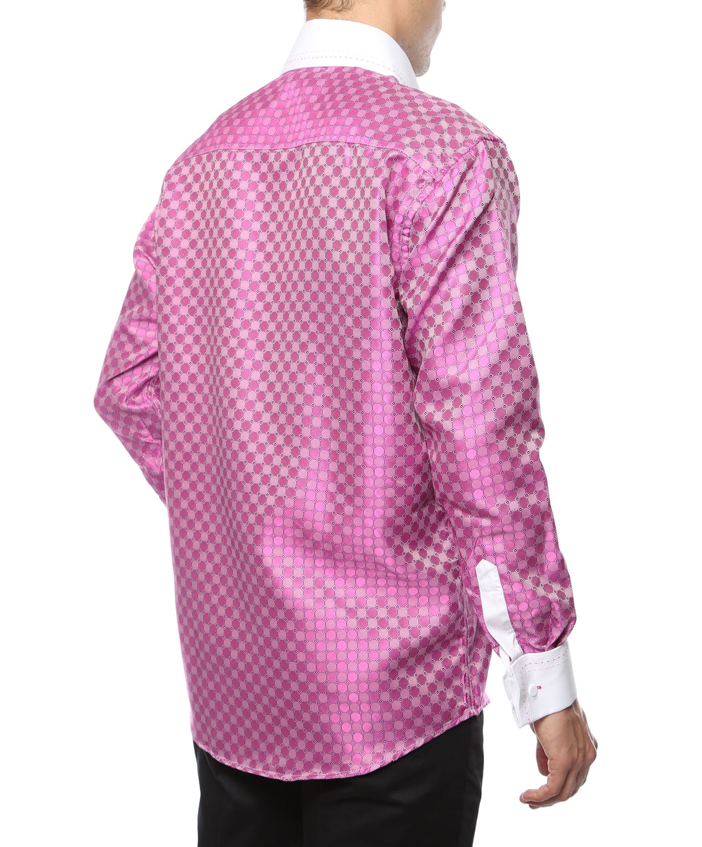 Men's Fuchsia Circle Print Satin Dress Shirt – High Collar, French Cuff | Ferrecci Hi-1020