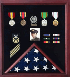 Flag Photo and Badge Display Case With Personal Engraving