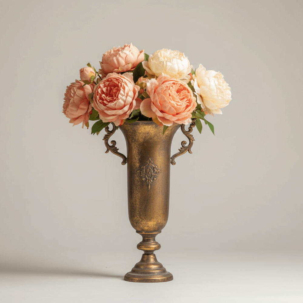 French Country Antique Gold Urn Vase with Handles