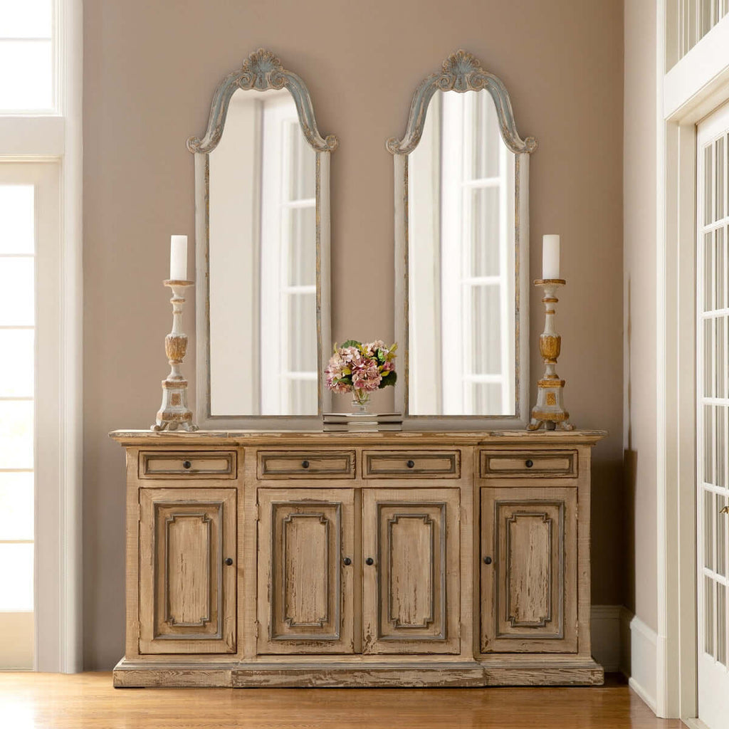 French Country Carved Wood Floor Mirror