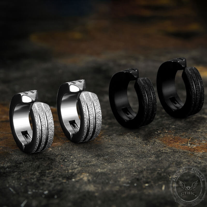 Frosted Geometric Stainless Steel Hoop Ear Cuffs