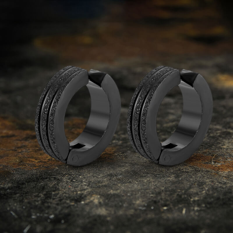 Frosted Geometric Stainless Steel Hoop Ear Cuffs