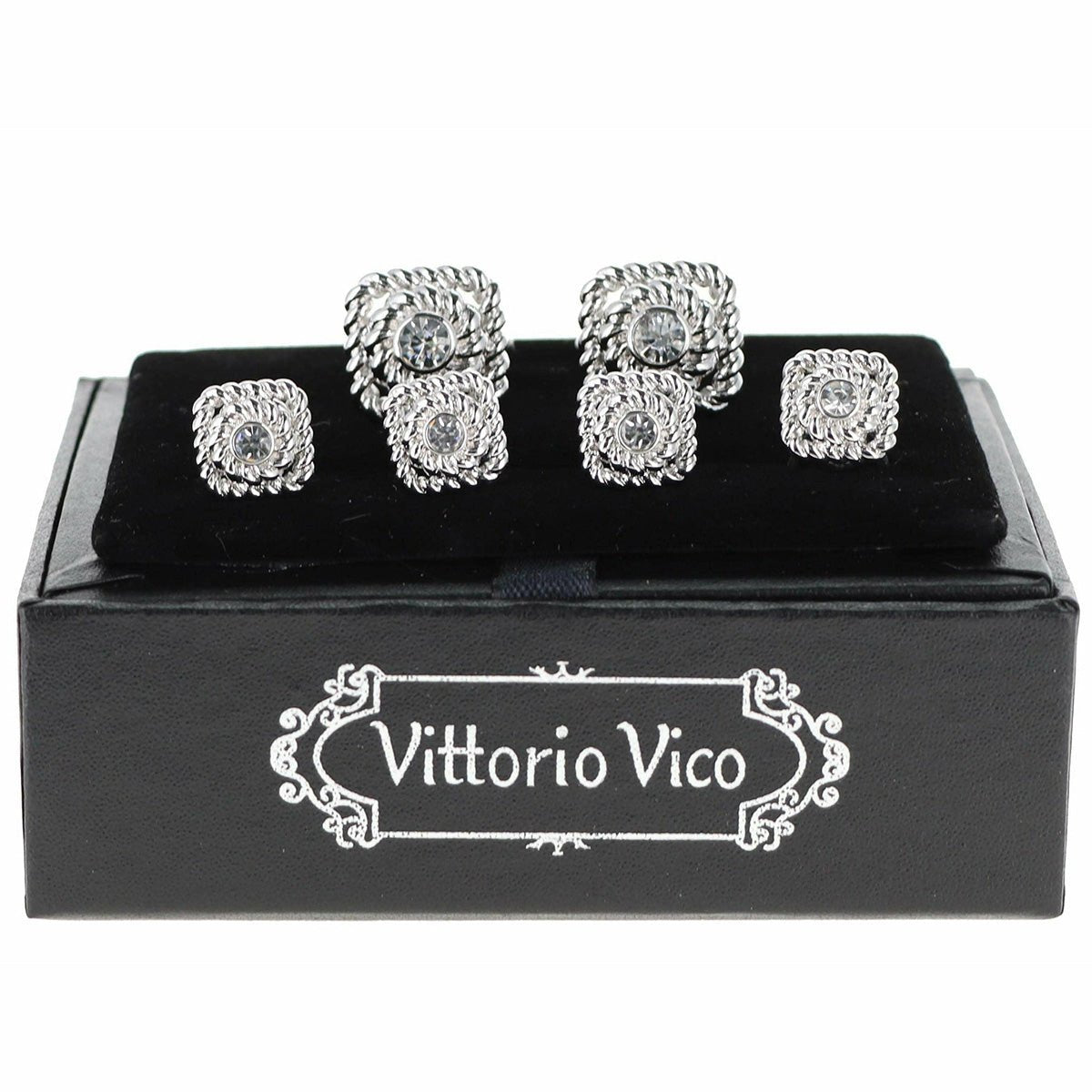 Vittorio Vico Men's Silver Cufflinks & Stud Sets in Gift Box