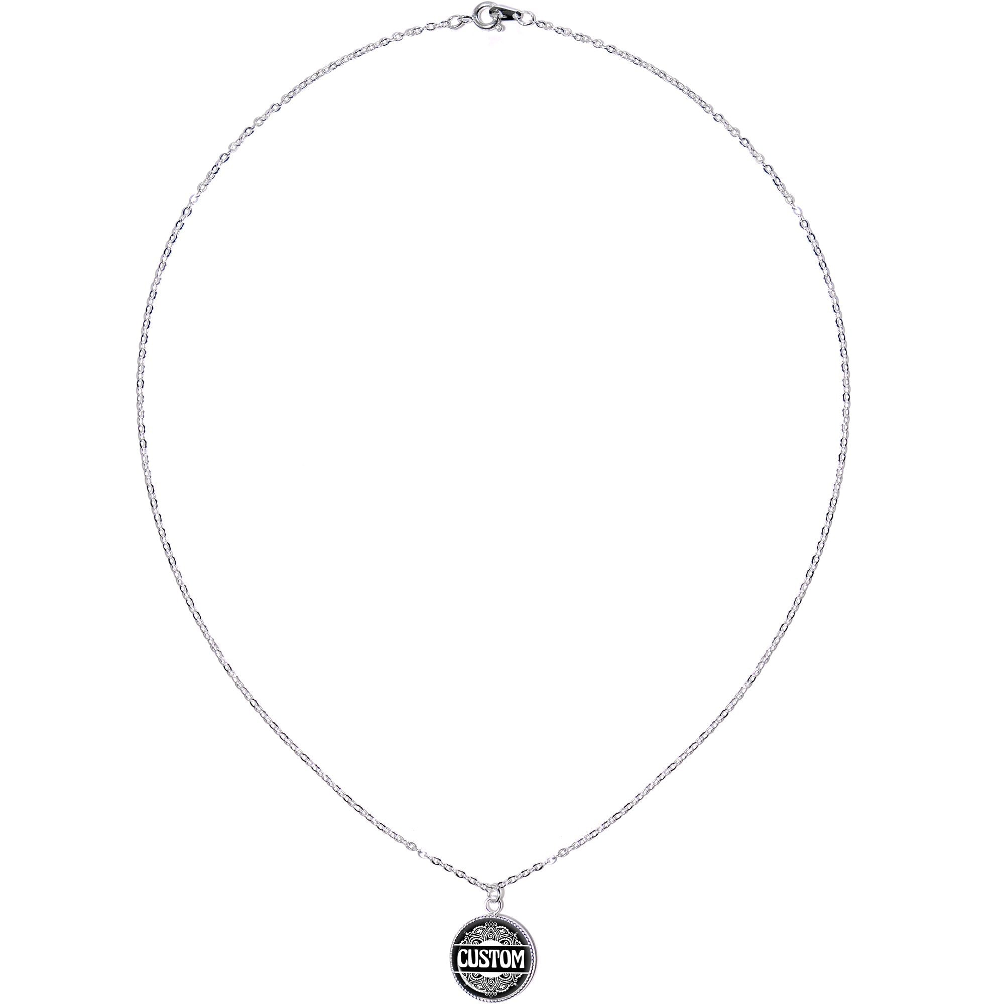 Custom Black Mandala Personalized Name Silver Plated Chain Necklace