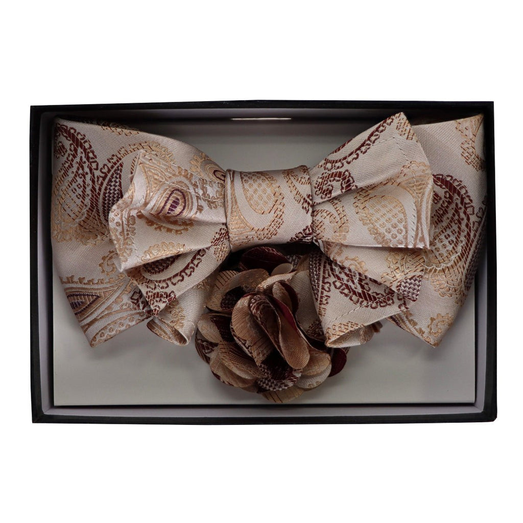 Vittorio Farina Men's Design XL Bow Tie, Pocket Square and Flower Lapel Pin in Gift Box