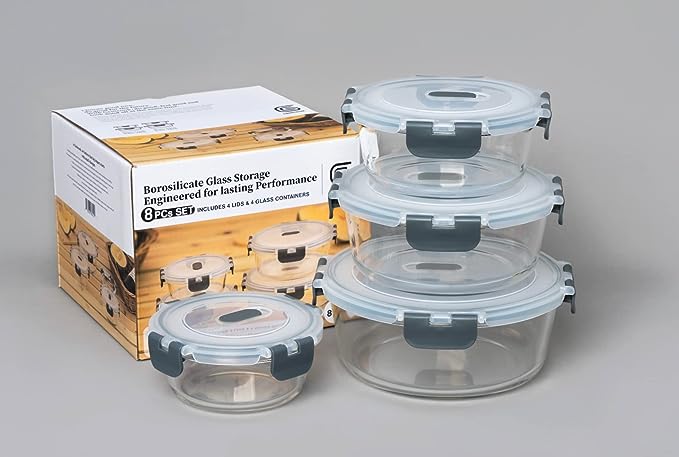 Round Glass Containers - Set of 4