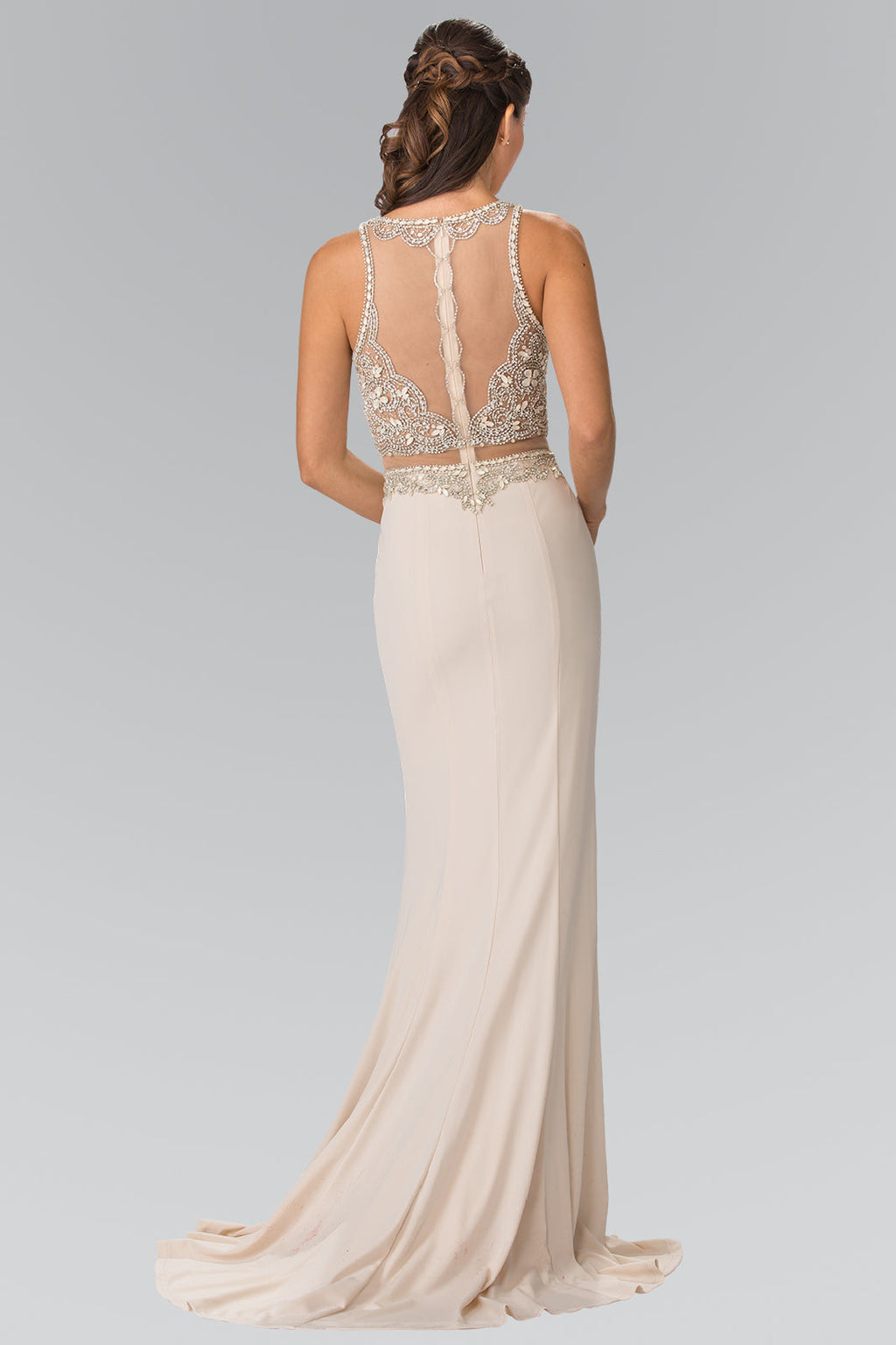 Mock Two-Piece with Beaded Top Long Prom Dress GLGL2342