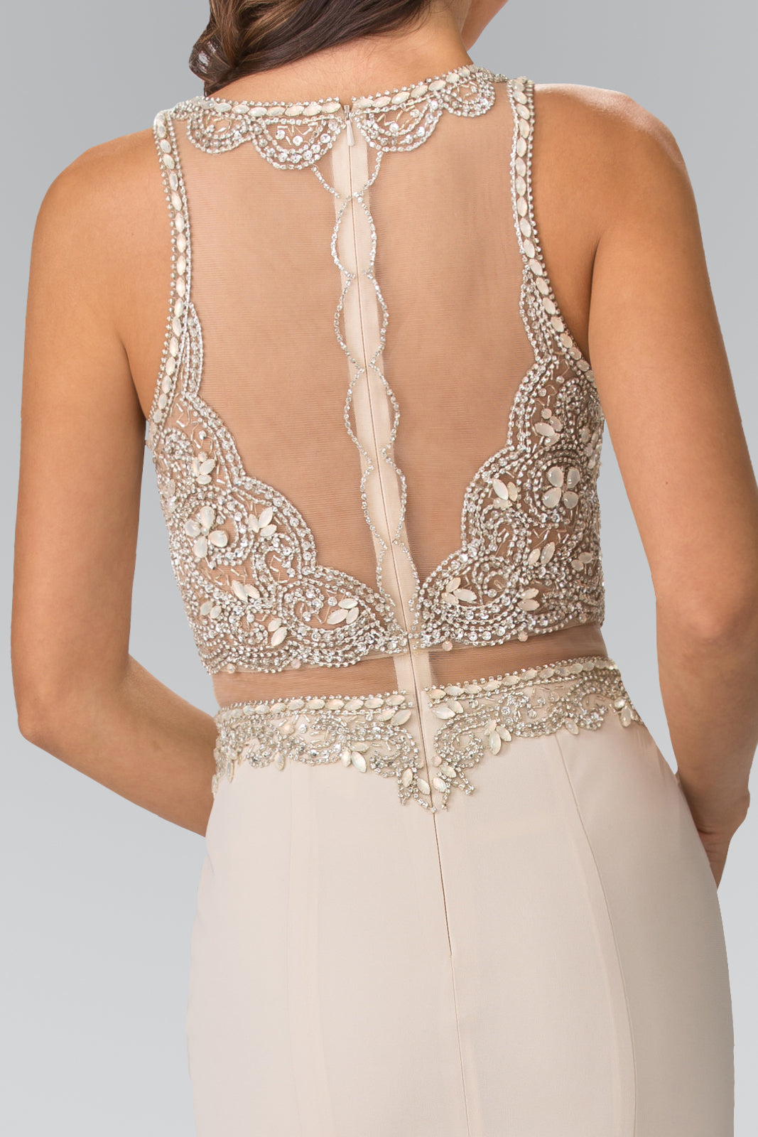 Mock Two-Piece with Beaded Top Long Prom Dress GLGL2342