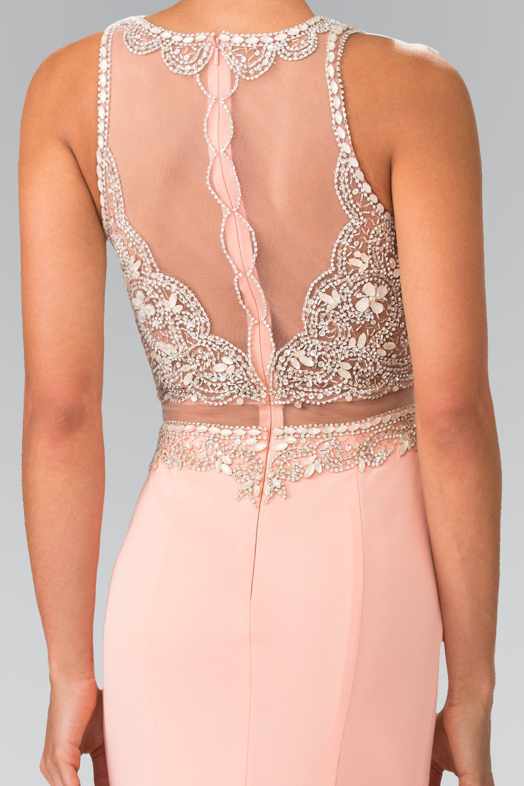 Mock Two-Piece with Beaded Top Long Prom Dress GLGL2342