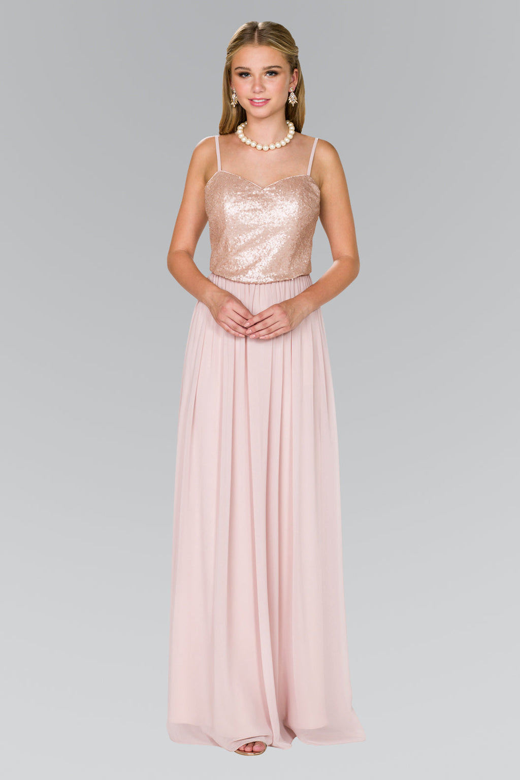 Full Sequin Top Chiffon Long Prom Dress GLGL2416