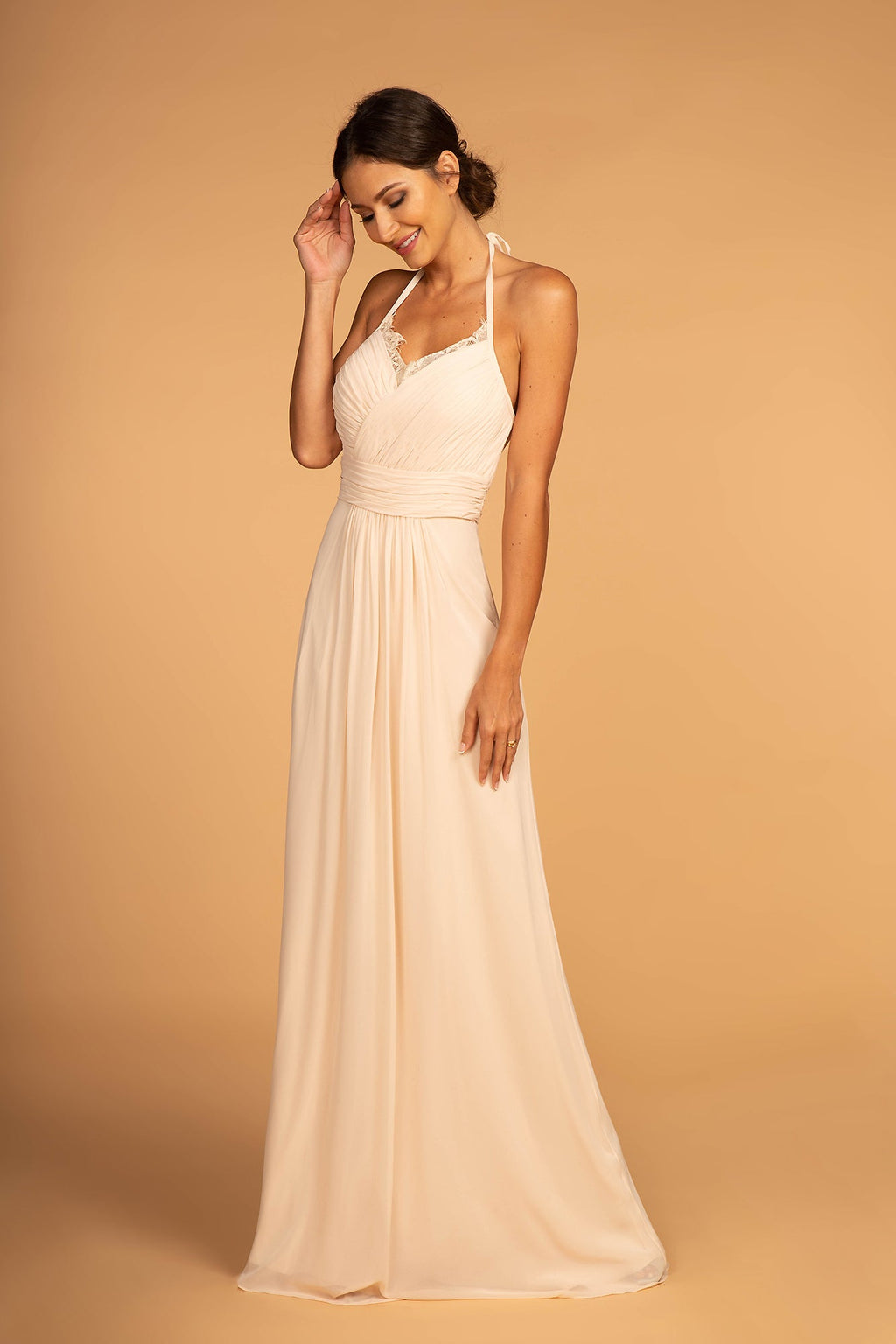Enchanting Halter Neck Chiffon Long Bridesmaid Luxurious Formal Gown GLGL2606