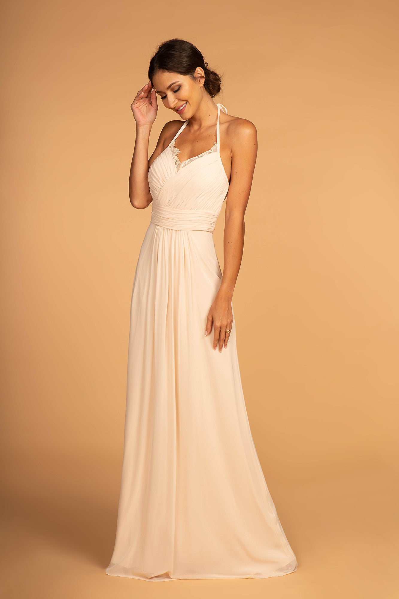 Enchanting Halter Neck Chiffon Long Bridesmaid Luxurious Formal Gown GLGL2606