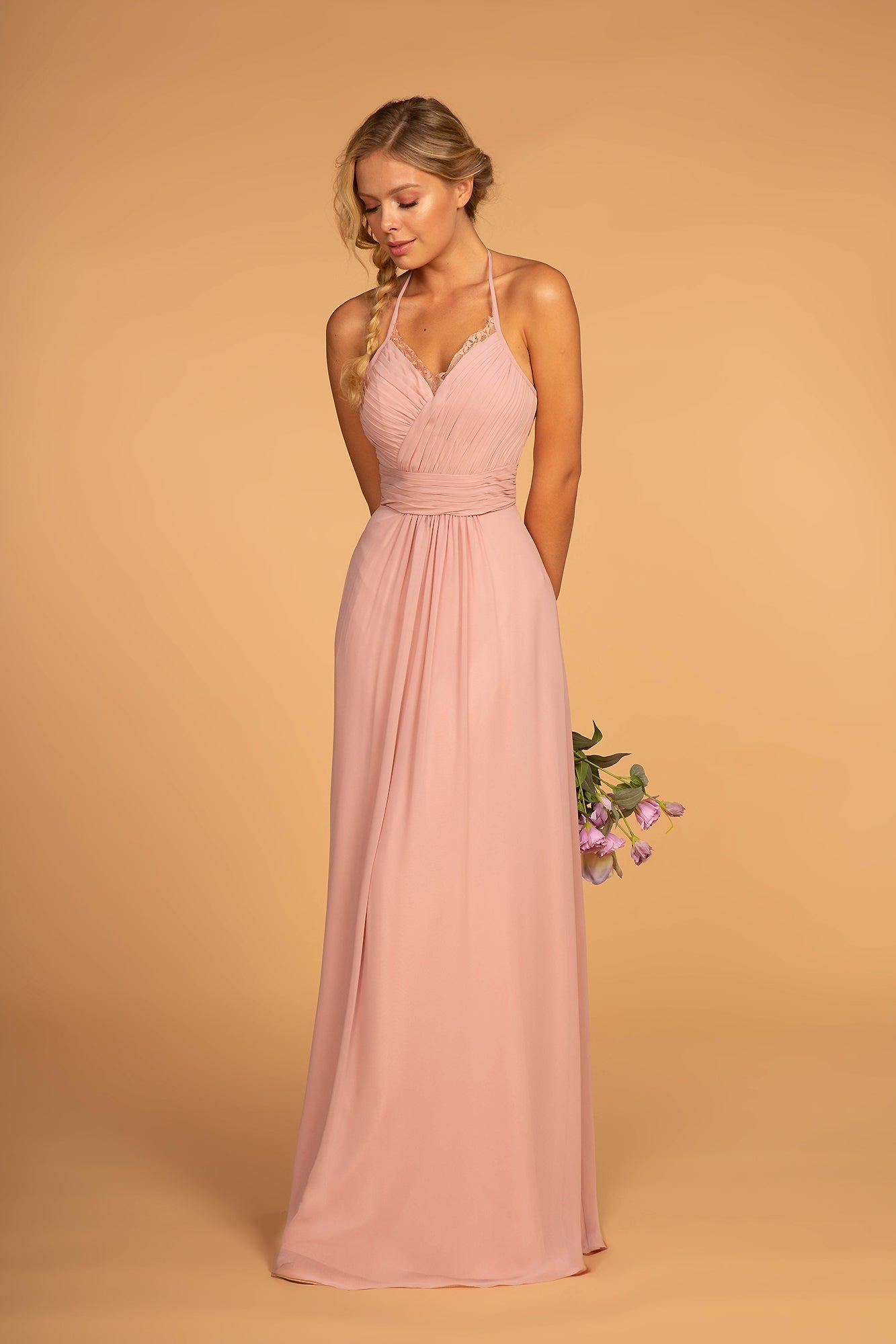 Enchanting Halter Neck Chiffon Long Bridesmaid Luxurious Formal Gown GLGL2606