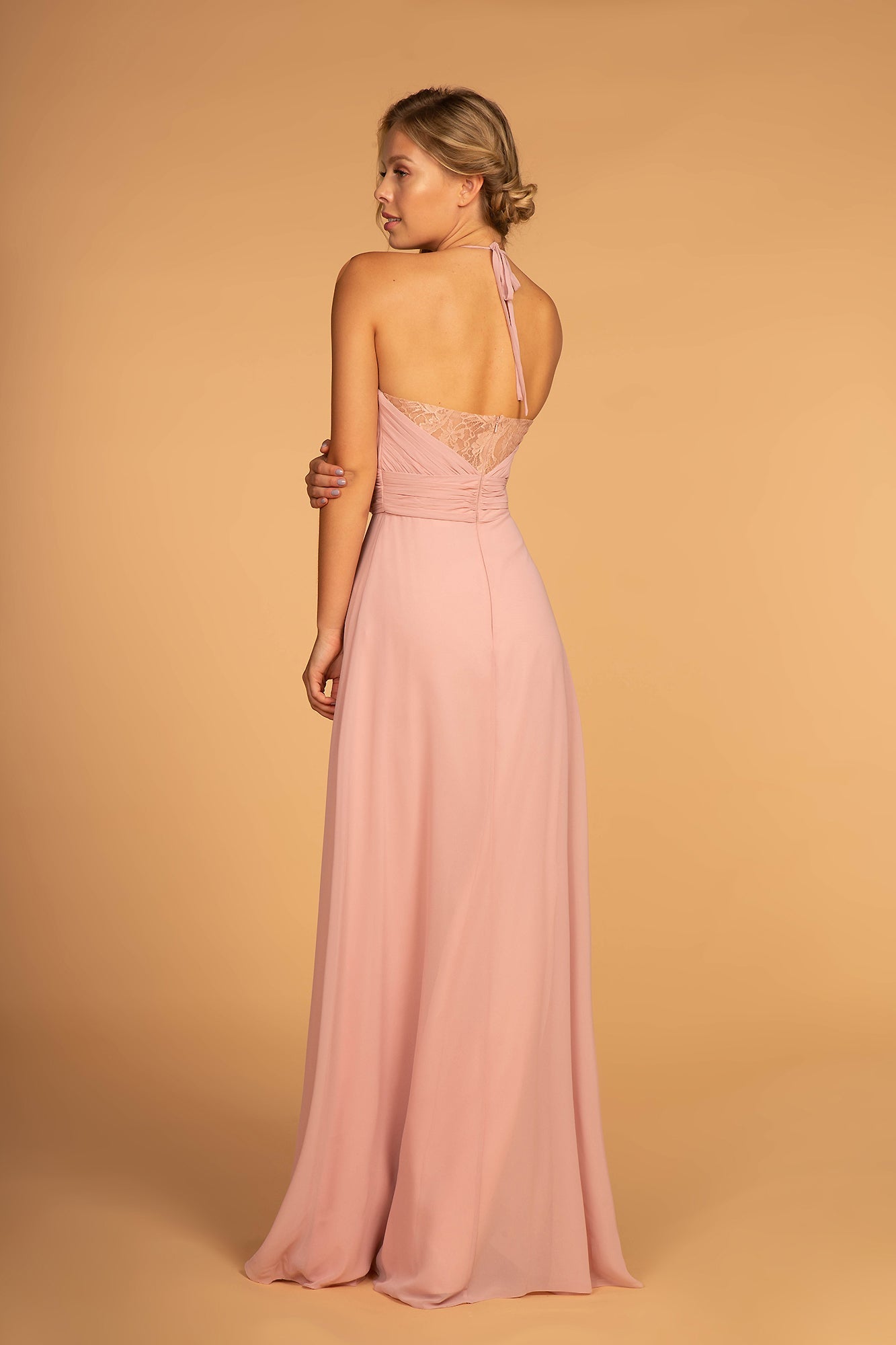 Enchanting Halter Neck Chiffon Long Bridesmaid Luxurious Formal Gown GLGL2606