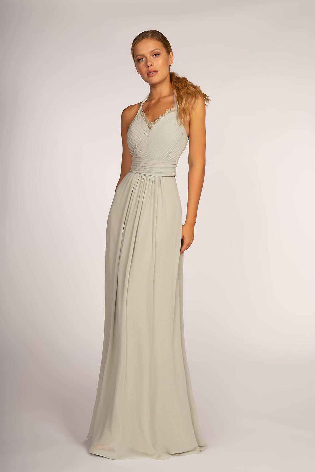 Enchanting Halter Neck Chiffon Long Bridesmaid Luxurious Formal Gown GLGL2606