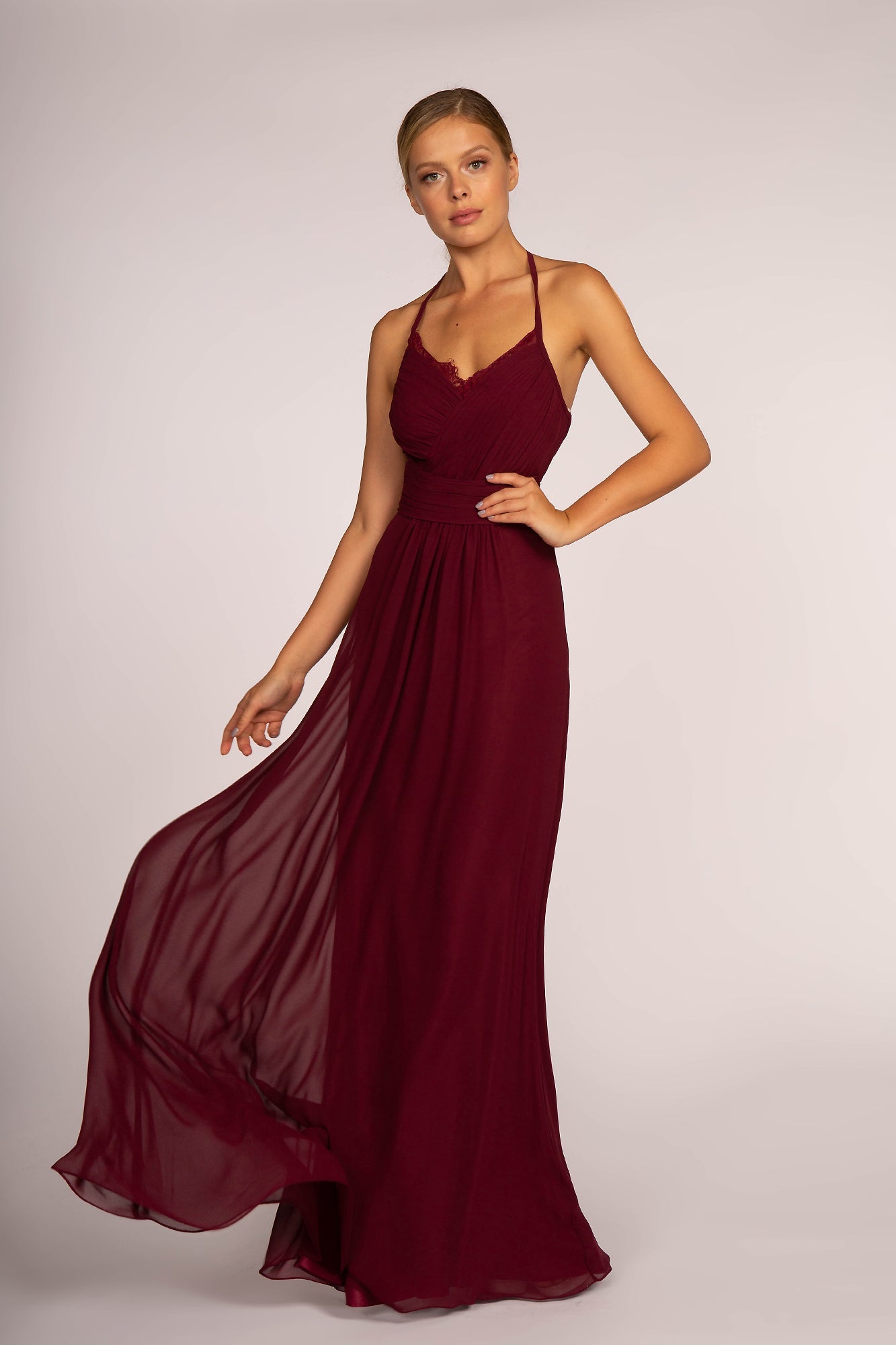 Enchanting Halter Neck Chiffon Long Bridesmaid Luxurious Formal Gown GLGL2606