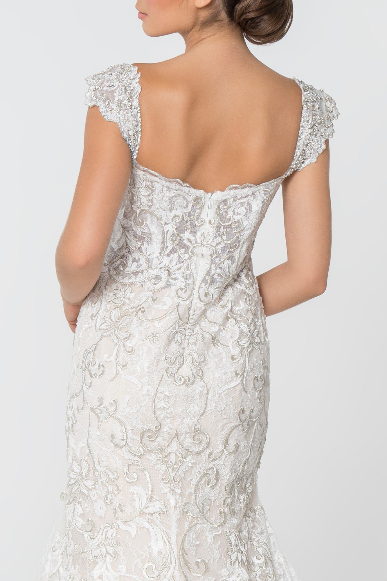 Jewel and Embroidery Embellished Mesh Long Wedding Dress GLGL2822